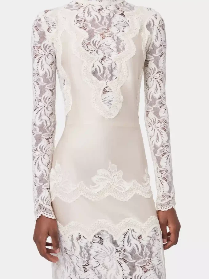 Ivory long dress in lace and jersey
