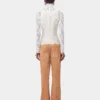 Ivory long-sleeved top in lace and jersey