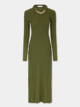 Khaki Long dress in wool