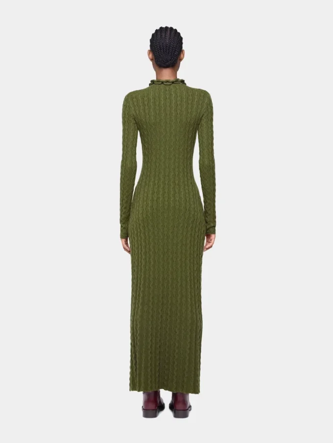 Khaki Long dress in wool
