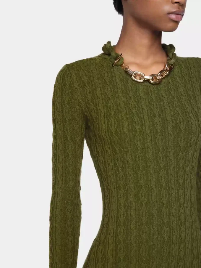 Khaki Long dress in wool