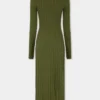 Khaki Long dress in wool