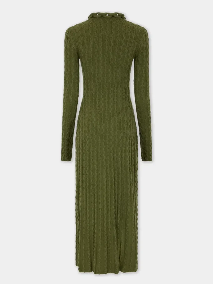 Khaki Long dress in wool