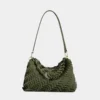 Khaki paco shoulder clutch in calfskin leather