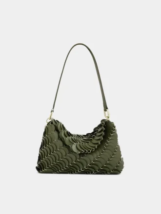 Khaki paco shoulder clutch in calfskin leather