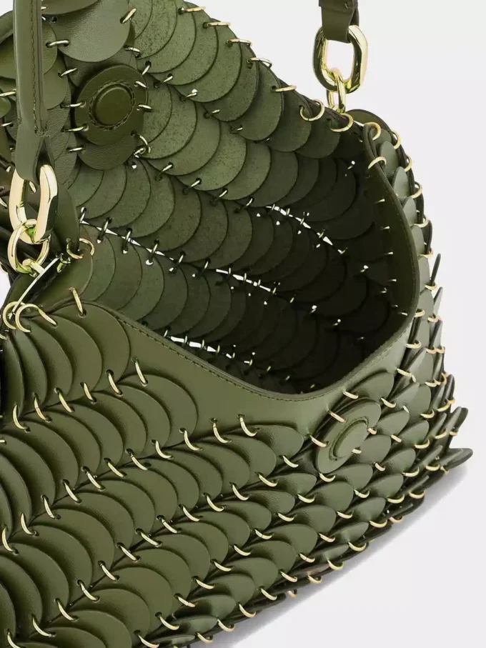 Khaki paco shoulder clutch in calfskin leather