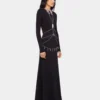 Long backless knit dress with embroideries