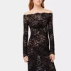 Long black lace dress with bardot collar