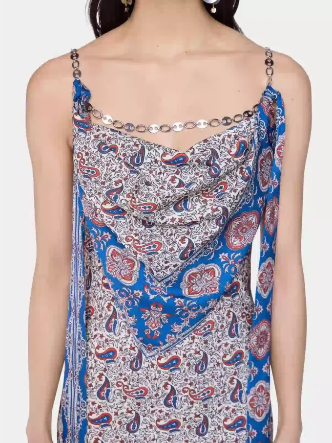 Long dress in printed satin