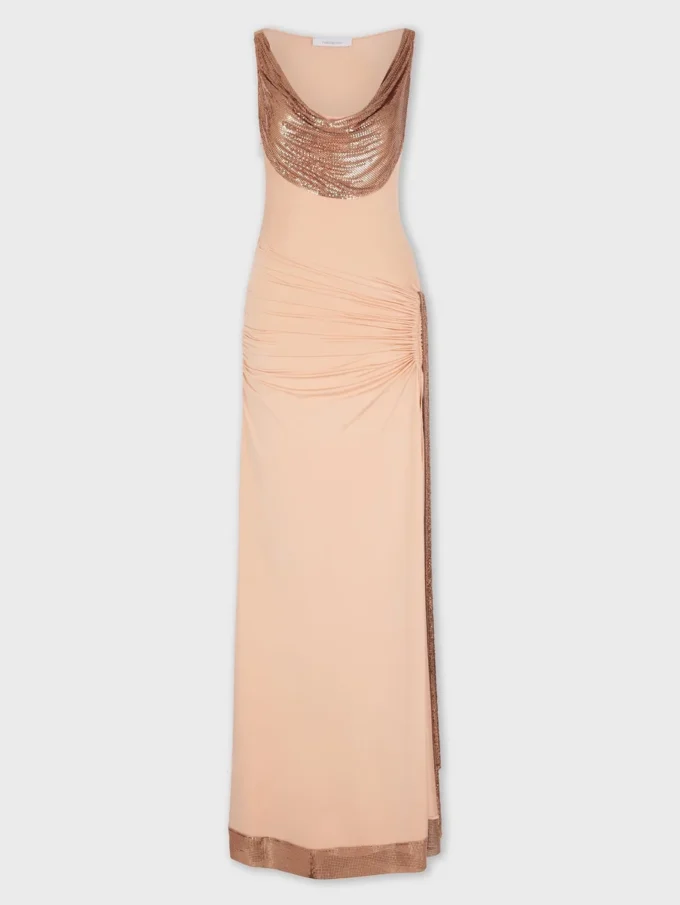 Long mesh and jersey dress