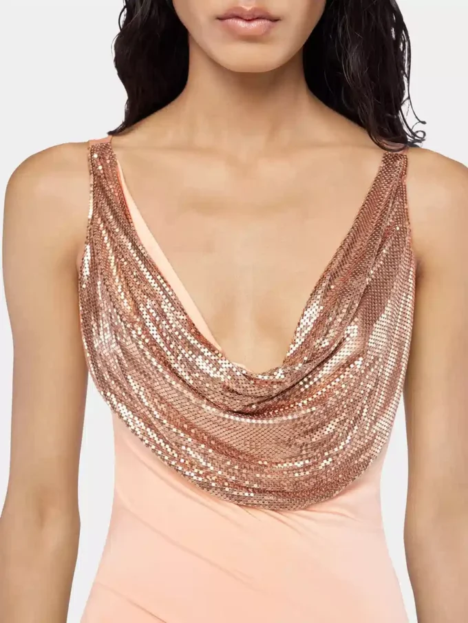 Long mesh and jersey dress