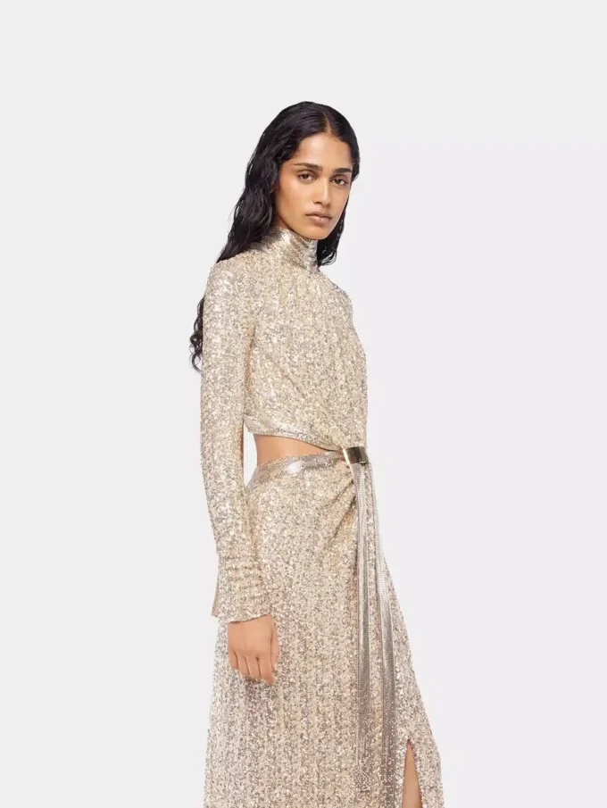 Long mesh and sequin dress