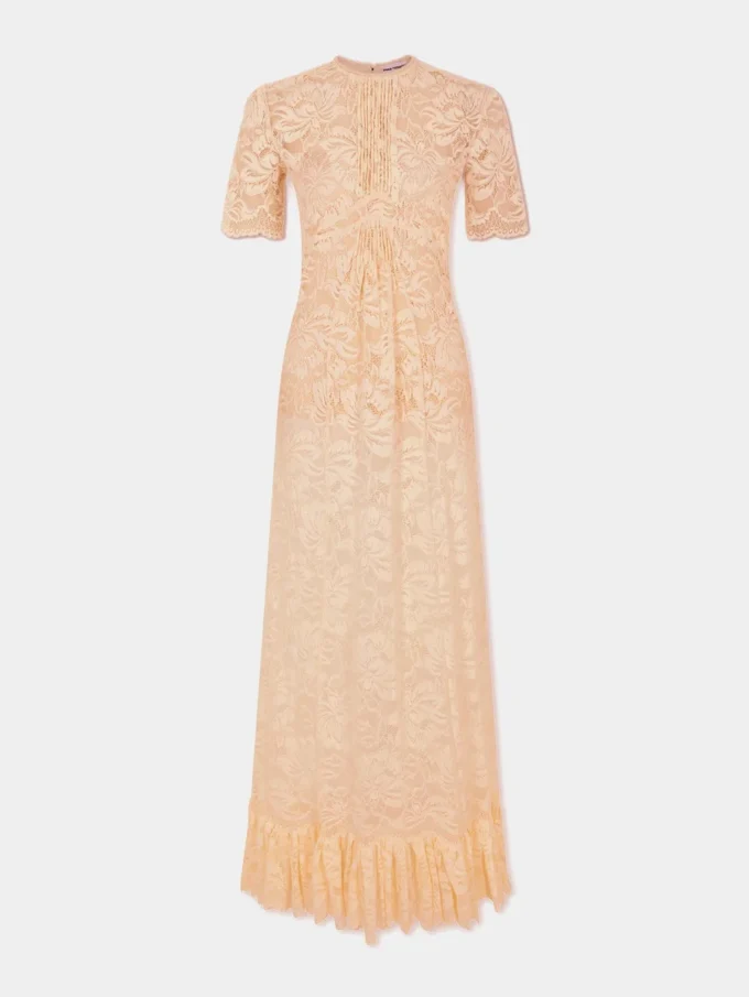Long raffia colored lace dress