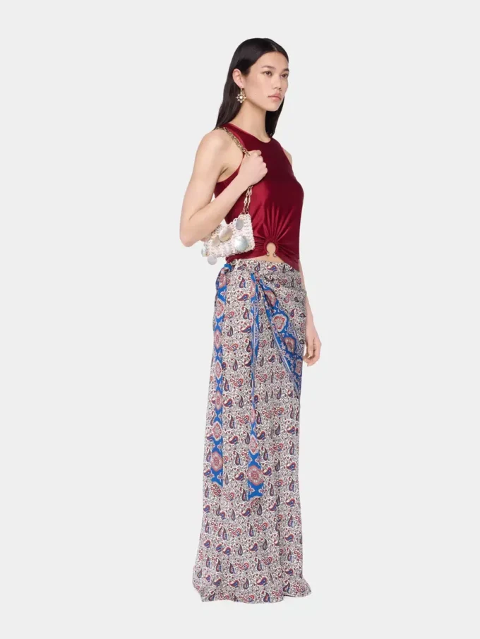 Long skirt in printed satin