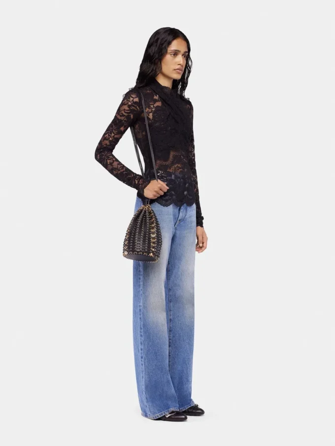 Long-sleeved lace top with cut-out details