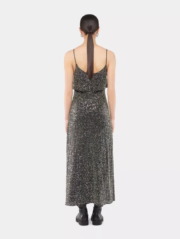 Midi dress in crepe with sequin embroidery details