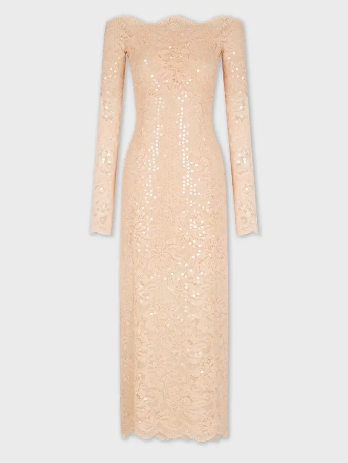 Midi lace dress with sequins embroideries