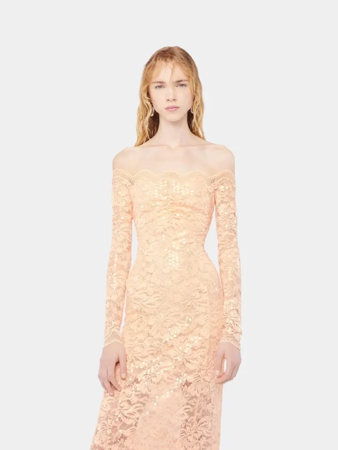 Midi lace dress with sequins embroideries
