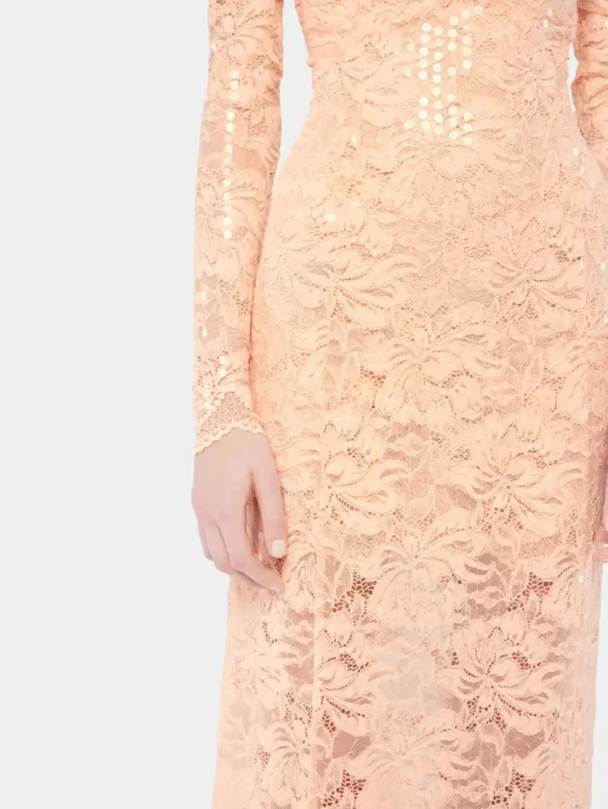 Midi lace dress with sequins embroideries
