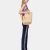 Natural raffia tote bag with charms