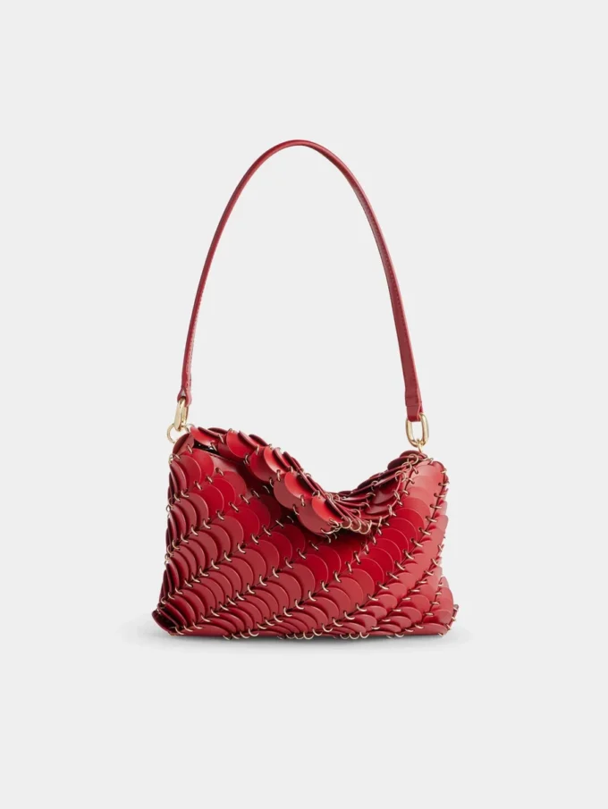 Red Paco shoulder clutch in calfskin leather