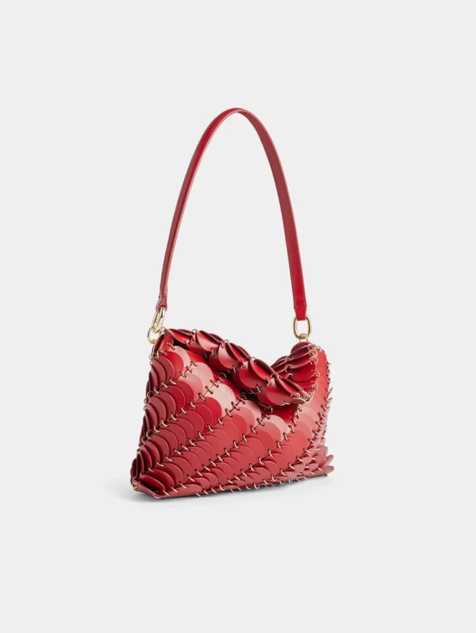 Red Paco shoulder clutch in calfskin leather