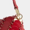 Red Paco shoulder clutch in calfskin leather