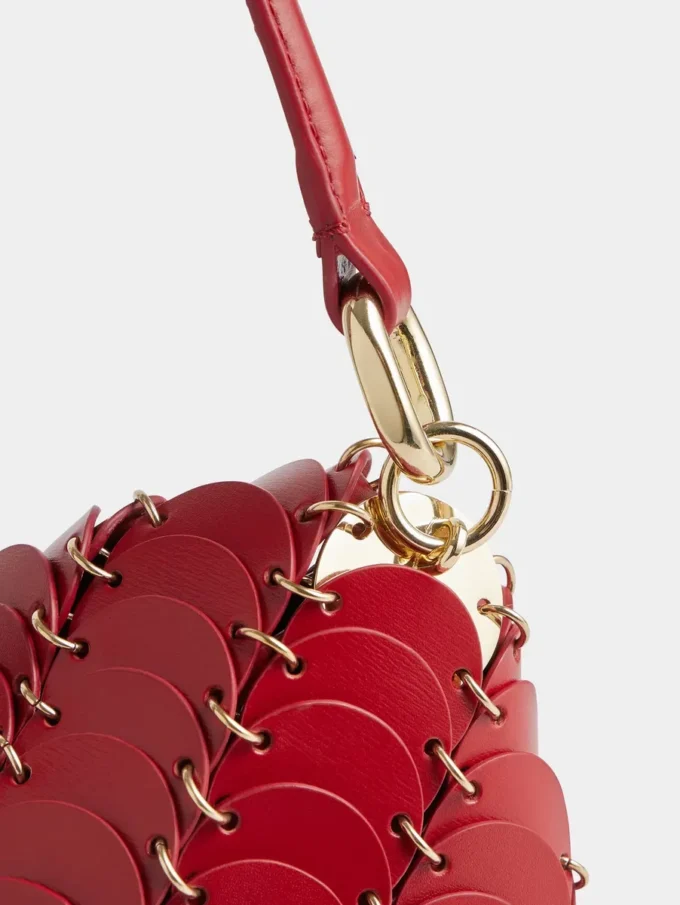 Red Paco shoulder clutch in calfskin leather