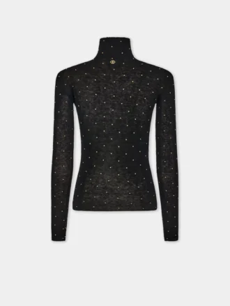 Second-skin turtleneck top in wool