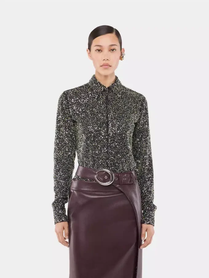 Shirt in crepe with sequin embroidery details
