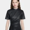 Short gathered dress in lambskin