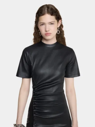 Short gathered dress in lambskin