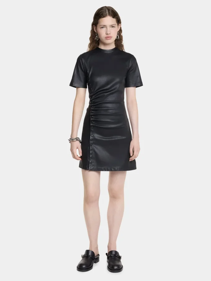 Short gathered dress in lambskin