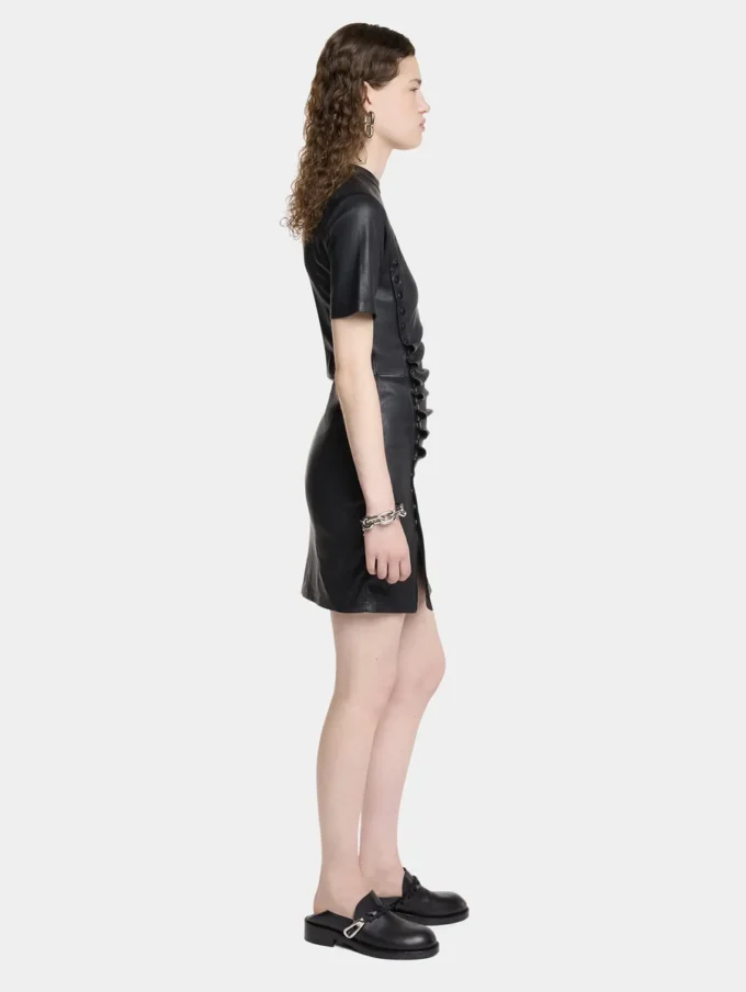Short gathered dress in lambskin