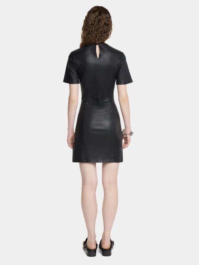Short gathered dress in lambskin