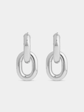 Silver double XL link earrings
