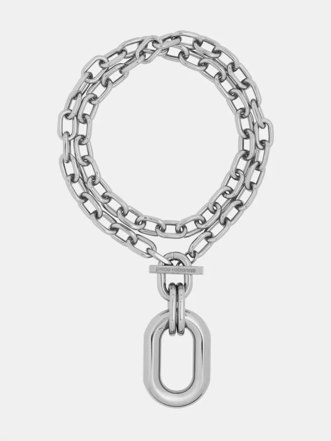 Silver double XL Link necklace with pendant