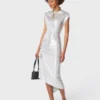 Silver drapé pression dress in lurex