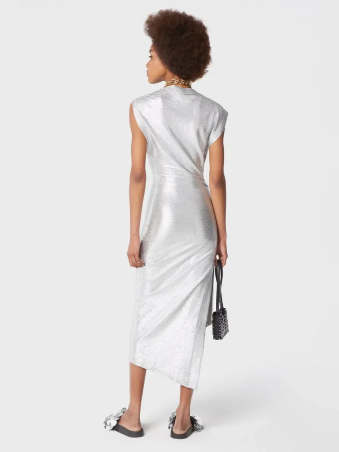 Silver drapé pression dress in lurex