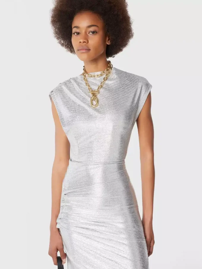 Silver drapé pression dress in lurex