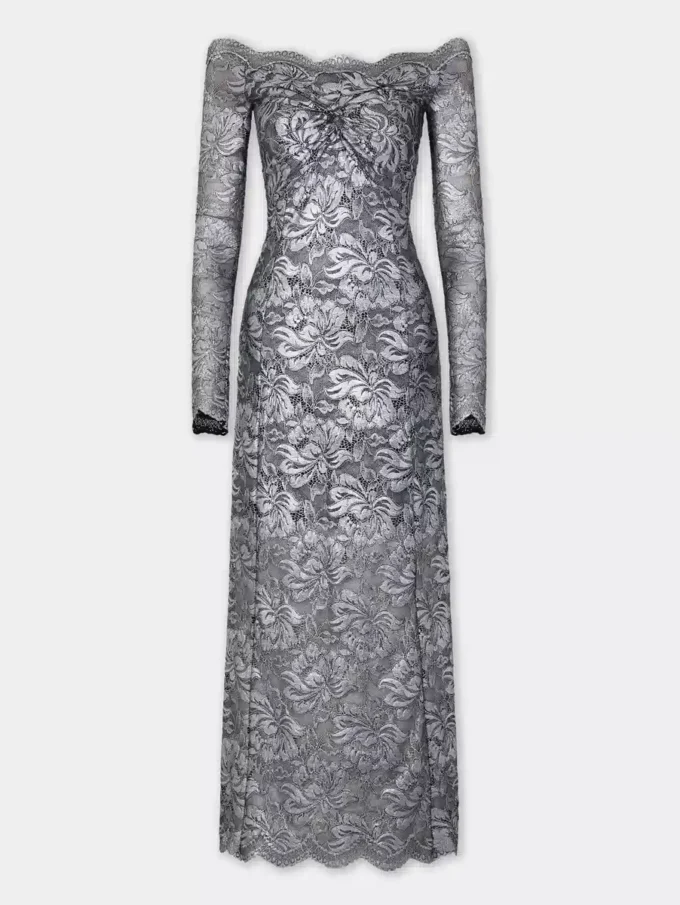 Silver long dress in lace