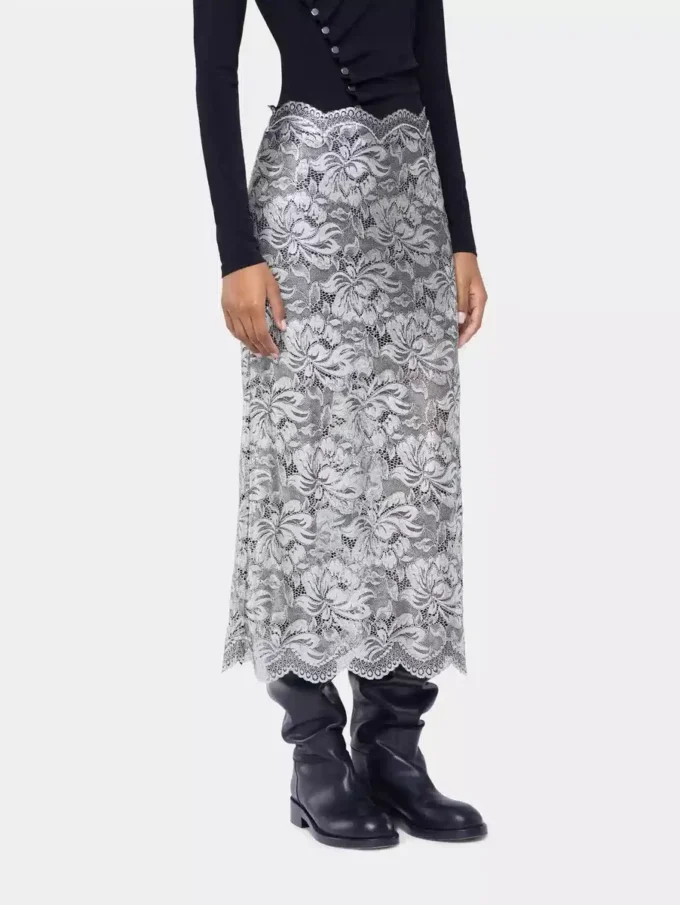 Silver midi skirt in lace