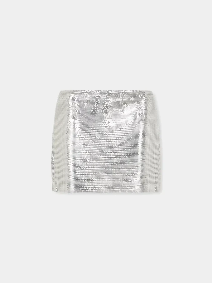 Silver mini skirt in mesh