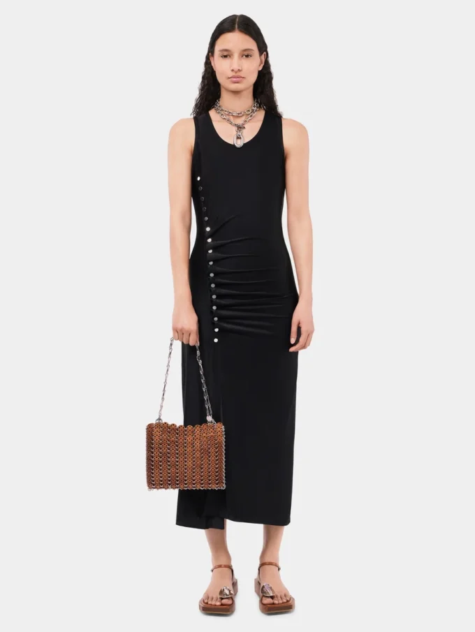 Sleeveless black drappé pression dress