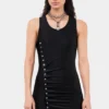 Sleeveless black drappé pression dress