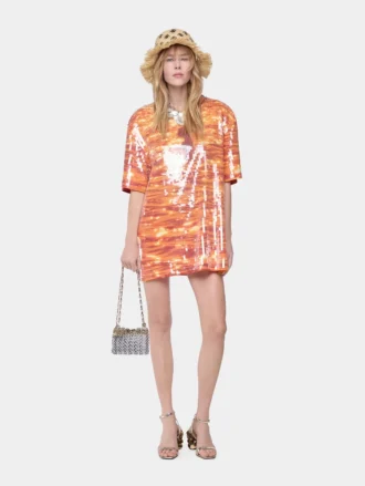 T-shirt mini dress in cotton and sequins