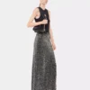 Long skirt in crepe with sequin embroidery details