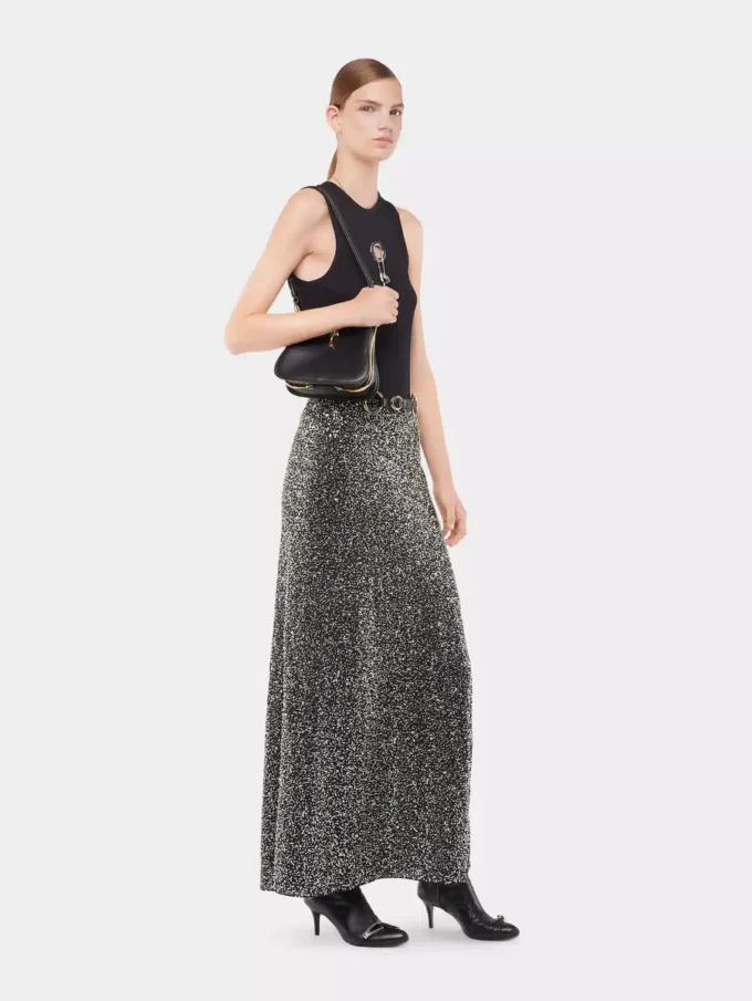 Long skirt in crepe with sequin embroidery details