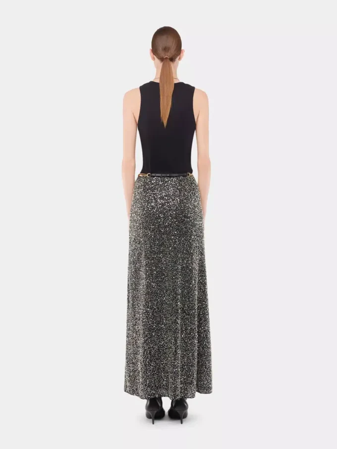 Long skirt in crepe with sequin embroidery details
