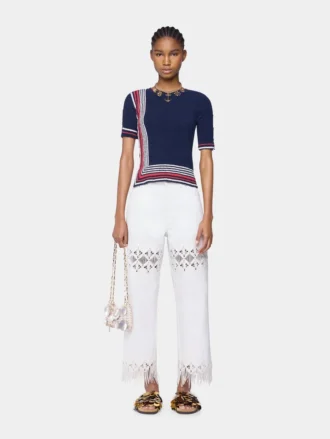 Trousers in denim with embroidery details